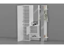 Móvel De Entrada|Dmora Armário de entradaDcriscion, Armário multifuncional com 2 portas, Cabide de parede com 2 espelhos, 140x35h190 cm, Branco