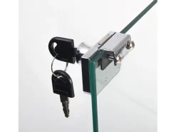 Armário de exposição em vidro - 3 prateleiras em vidro - Estante de chão para quarto - Roupeiro moderno em madeira com portas e fechadura -^ Vitrina