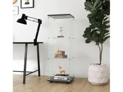 Armário de exposição em vidro - 3 prateleiras em vidro - Estante de chão para quarto - Roupeiro moderno em madeira com portas e fechadura -^ Vitrina