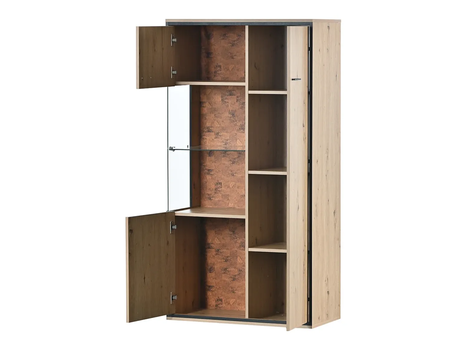 Online Armário de exposição LED 150x78x40cm - com grande espaço de arrumação porta de vidro - mobiliário de apresentação - madeira natural Natural claro
