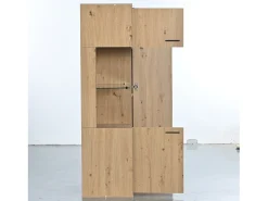 Online Armário de exposição LED 150x78x40cm - com grande espaço de arrumação porta de vidro - mobiliário de apresentação - madeira natural Natural claro