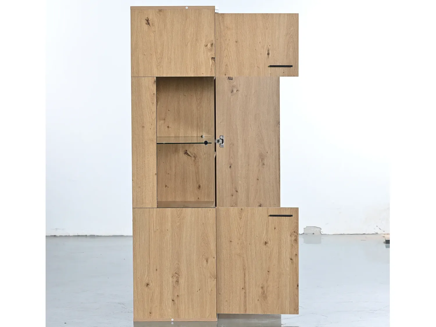 Online Armário de exposição LED 150x78x40cm - com grande espaço de arrumação porta de vidro - mobiliário de apresentação - madeira natural Natural claro
