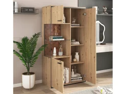 Online Armário de exposição LED 150x78x40cm - com grande espaço de arrumação porta de vidro - mobiliário de apresentação - madeira natural Natural claro