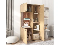 Online Armário de exposição LED 150x78x40cm - com grande espaço de arrumação porta de vidro - mobiliário de apresentação - madeira natural Natural claro