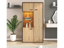 Online Armário de exposição LED 150x78x40cm - com grande espaço de arrumação porta de vidro - mobiliário de apresentação - madeira natural Natural claro