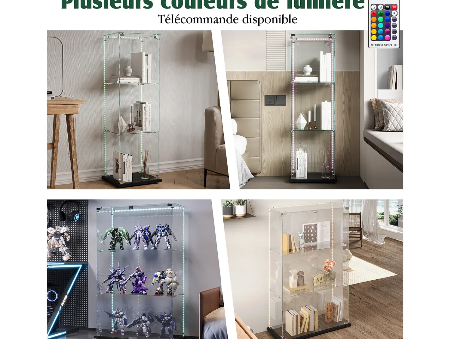Clearance Armário de exposição para sala de estar com 4 prateleiras e portas duplas – Móveis elegantes para sala de estar Preto