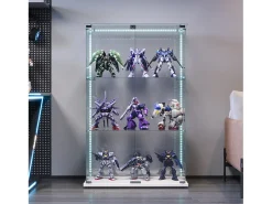 New Armário de exposição para sala de estar com 4 prateleiras e portas duplas – Móveis elegantes para sala de estar Branco