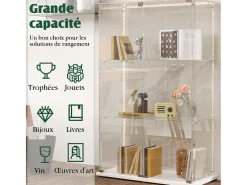 New Armário de exposição para sala de estar com 4 prateleiras e portas duplas – Móveis elegantes para sala de estar Branco