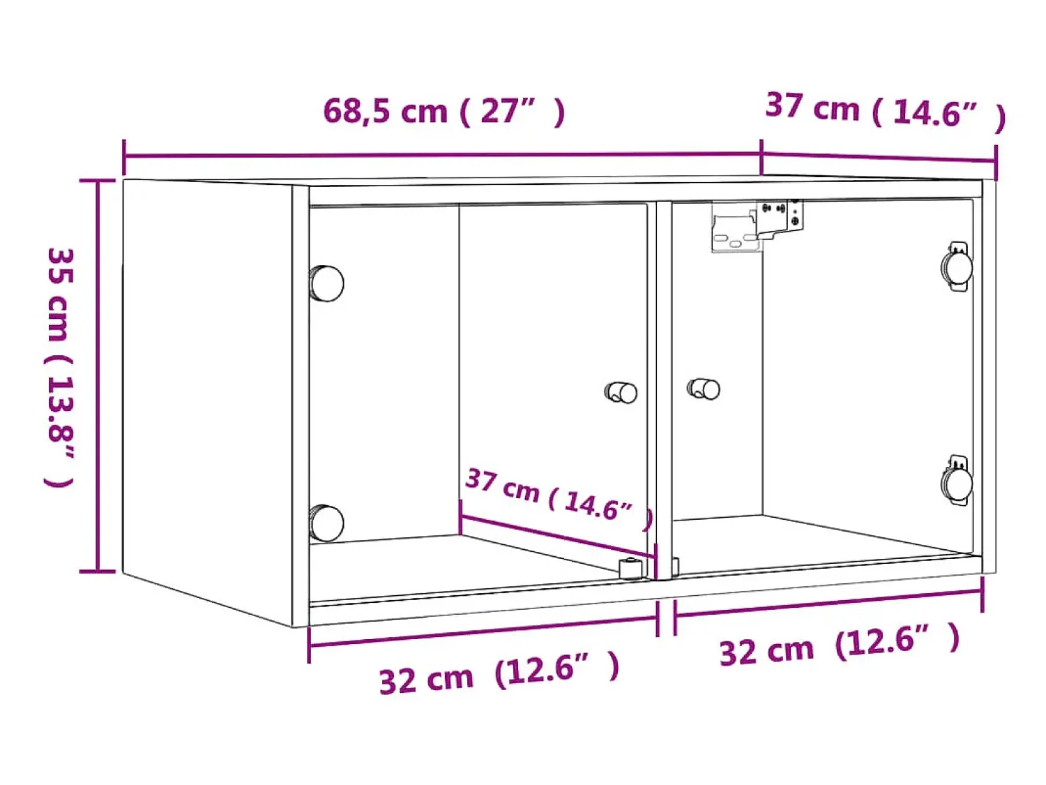 Prateleira|vidaxl Armário de parede c/ portas vidro 68,5x37x35 cm carvalho sonoma Castanho