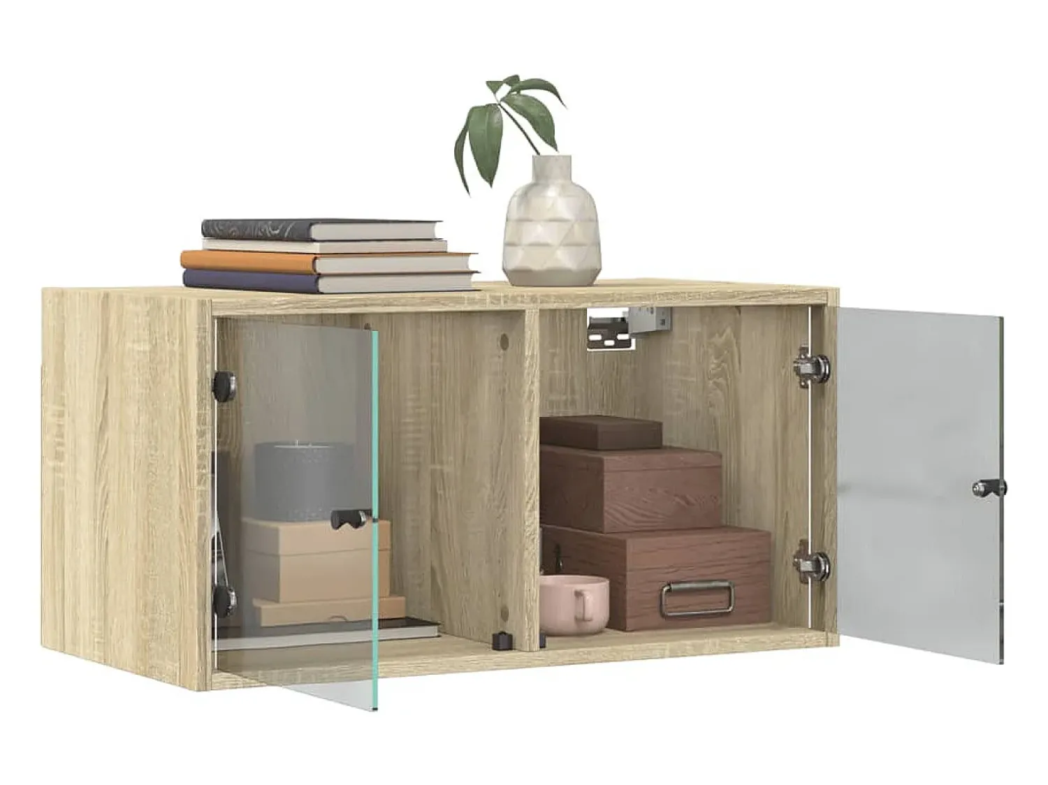 Prateleira|vidaxl Armário de parede c/ portas vidro 68,5x37x35 cm carvalho sonoma Castanho