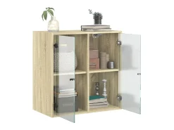 vidaxl Armário de parede c/ portas vidro 68x37x68,5 cm carvalho sonoma^ Prateleira