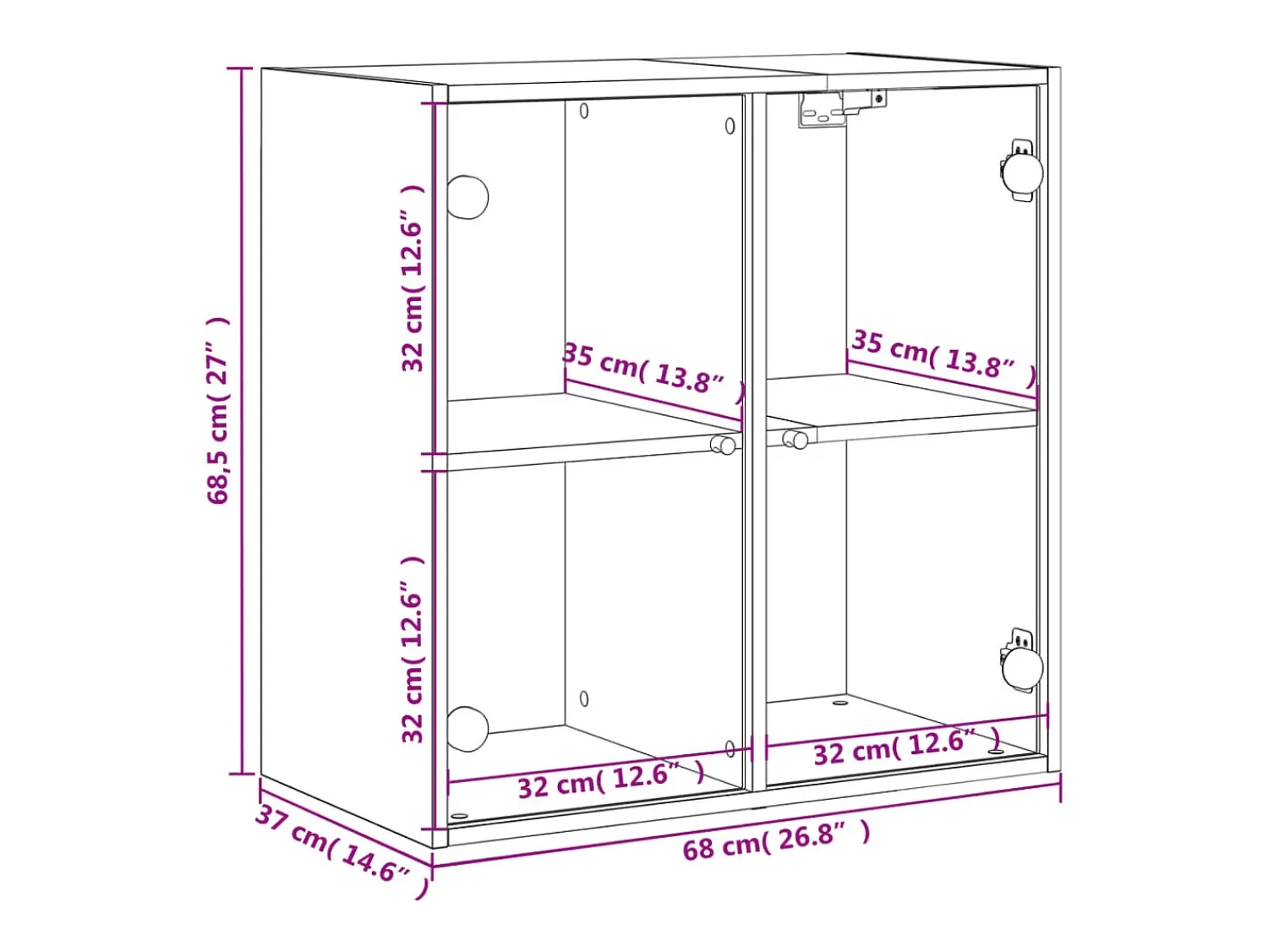 vidaxl Armário de parede c/ portas vidro 68x37x68,5 cm carvalho sonoma^ Prateleira