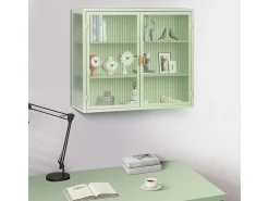 Outlet Armário de parede com porta de vidro de 70 cm e três níveis de armazenamento, ideal para hall de entrada, sala de estar, banheiro e sala de jantar. Verde