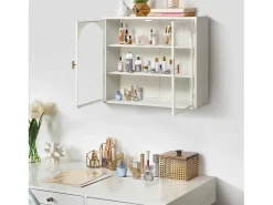 Prateleira| Armário de parede de vidro de 70 cm com duas portas, ideal para hall de entrada, sala de estar e banheiro, com padrão trançado, na cor branca. Branco