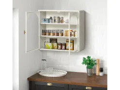 Prateleira| Armário de parede de vidro de 70 cm com duas portas, ideal para hall de entrada, sala de estar e banheiro, com padrão trançado, na cor branca. Branco