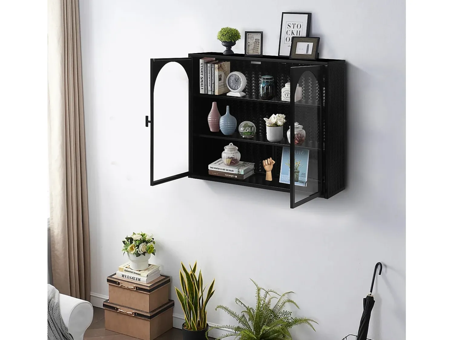 Armário de parede de vidro de 70 cm com duas portas, adequado para hall de entrada, sala de estar e banheiro, com padrão trançado, .^ Prateleira