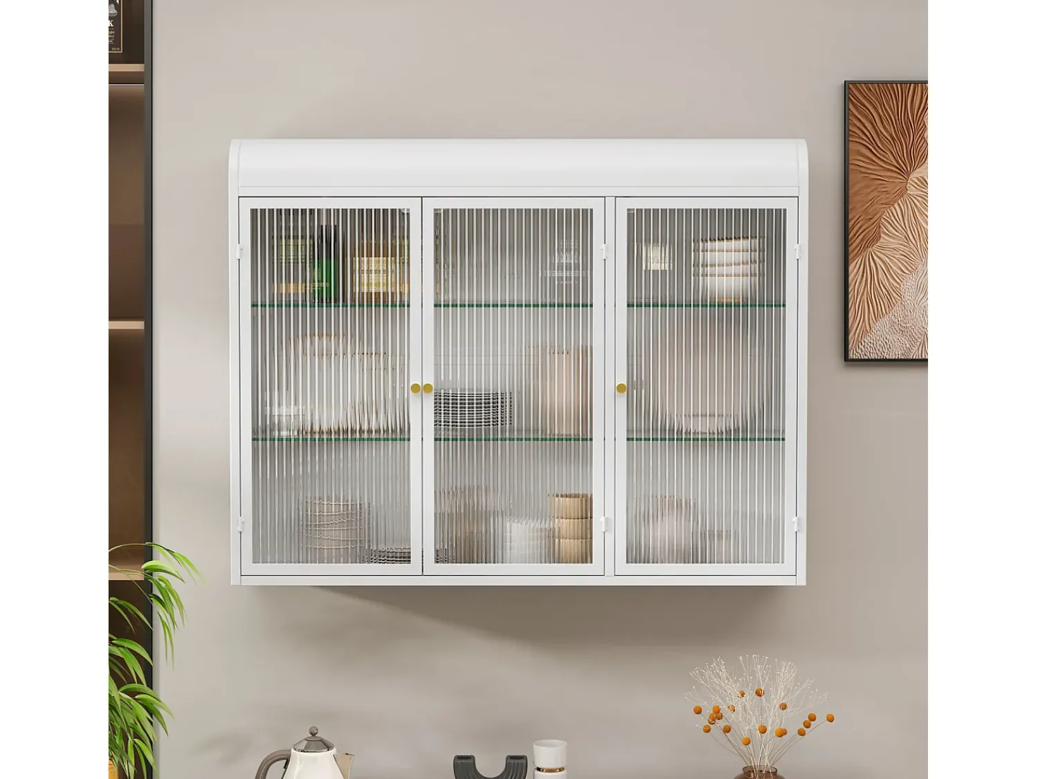 Armário de parede moderno com portas de vidro - para cozinha e banheiro - 90 × 20 × 70 cm,^ Prateleira