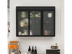 Prateleira* Armário de parede moderno com portas de vidro - para cozinha e banheiro - 90 × 20 × 70 cm, Preto