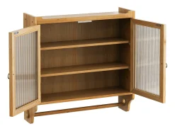 Armário de parede moderno com 2 portas de vidro e varão para pendurar roupas, madeira, 63 x 18 x 60 cm^ Prateleira