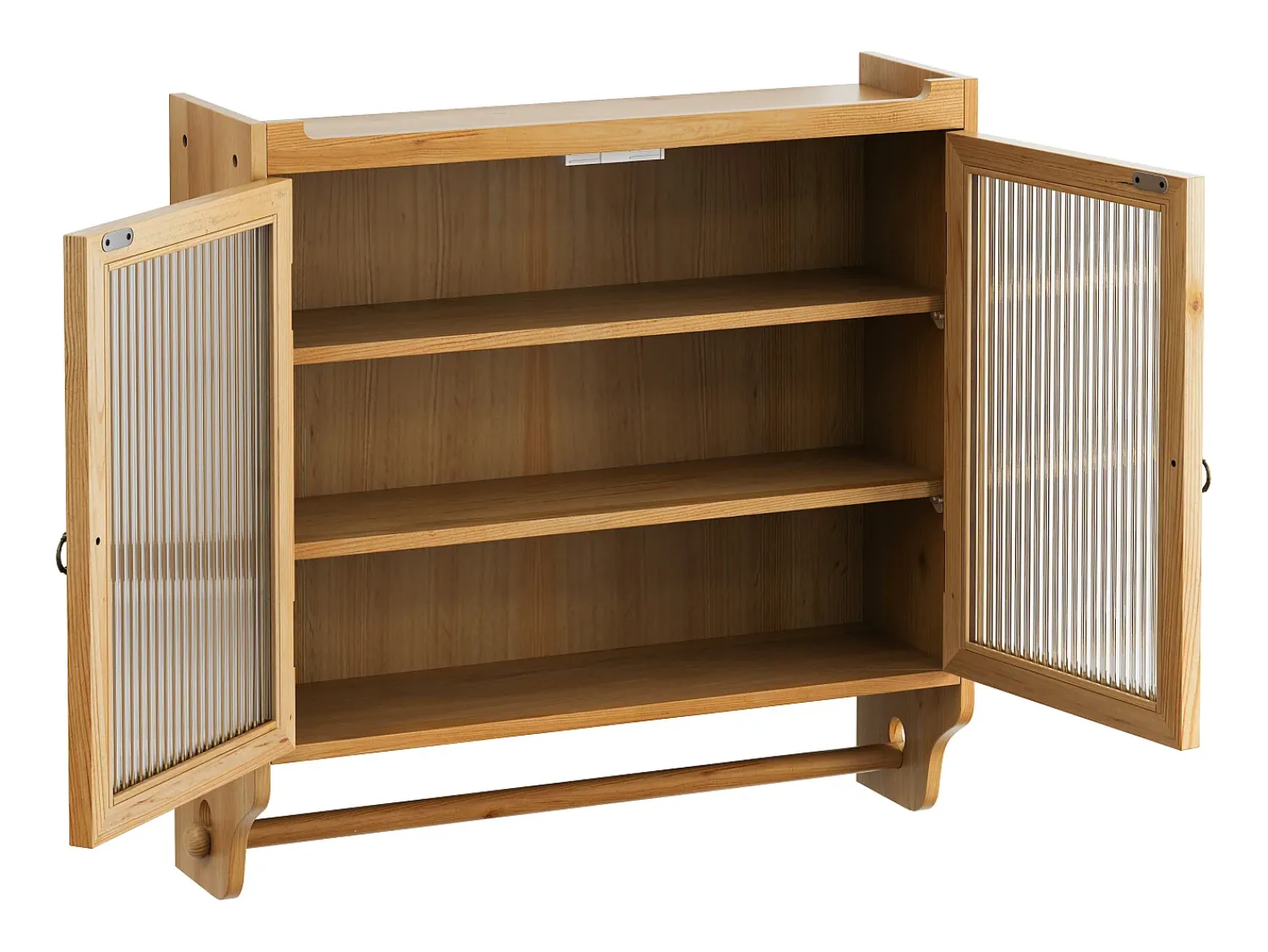 Armário de parede moderno com 2 portas de vidro e varão para pendurar roupas, madeira, 63 x 18 x 60 cm^ Prateleira