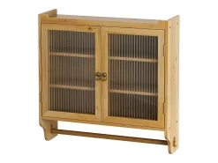 Armário de parede moderno com 2 portas de vidro e varão para pendurar roupas, madeira, 63 x 18 x 60 cm^ Prateleira