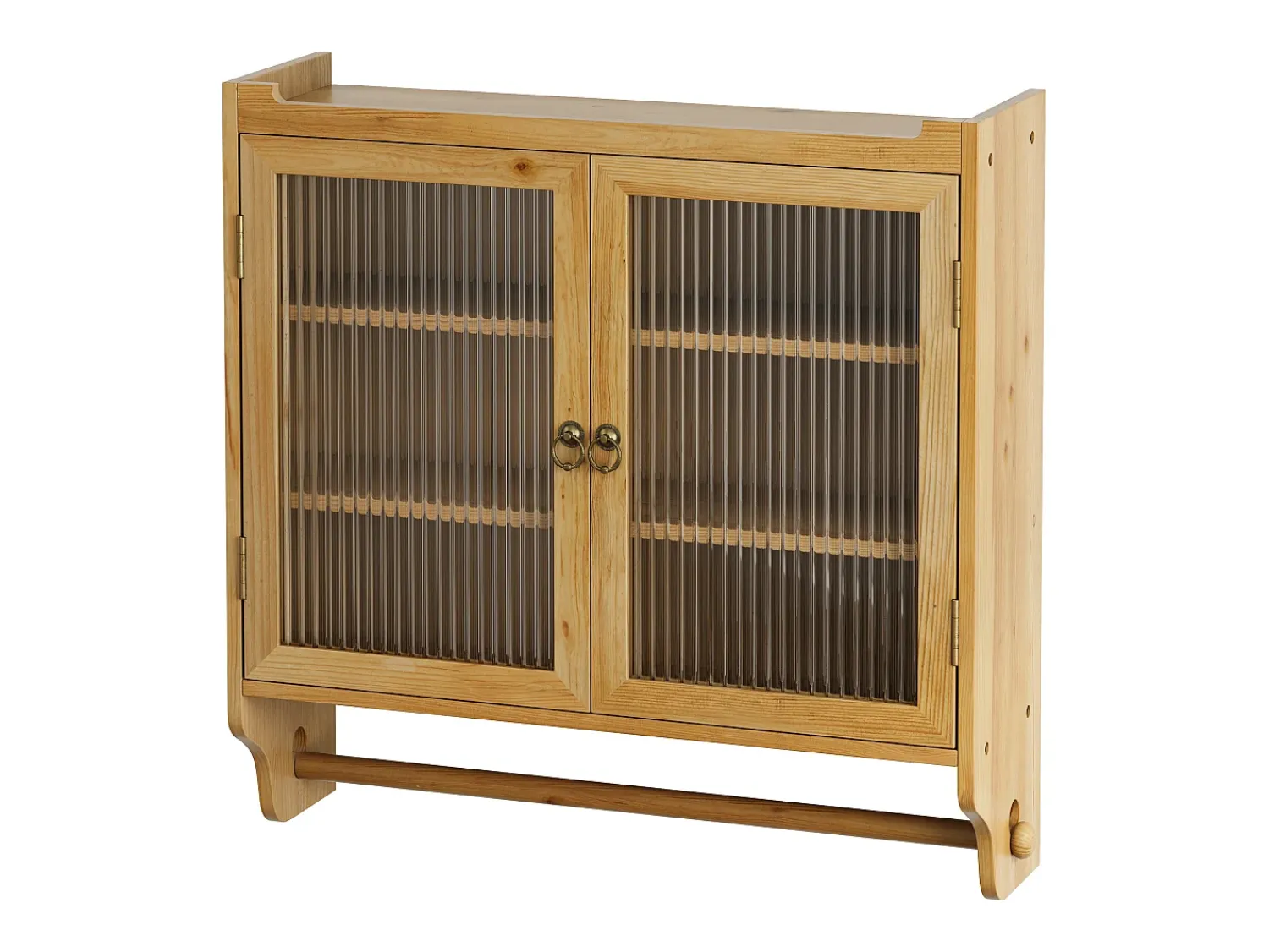 Armário de parede moderno com 2 portas de vidro e varão para pendurar roupas, madeira, 63 x 18 x 60 cm^ Prateleira