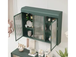 Prateleira| Armário de parede moderno com portas de vidro - para cozinha e banheiro - 90 × 20 × 70 cm, branco Verde