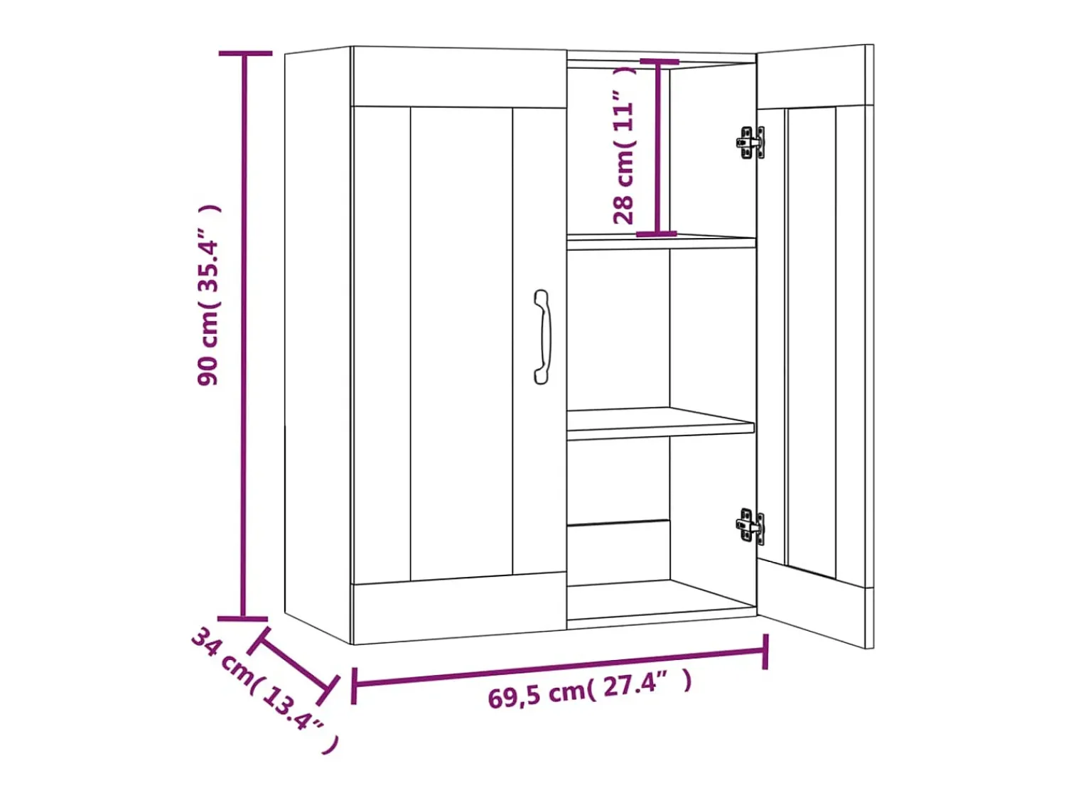 vidaxl Armário de parede suspenso 69,5x34x90 cm carvalho sonoma^ Prateleira