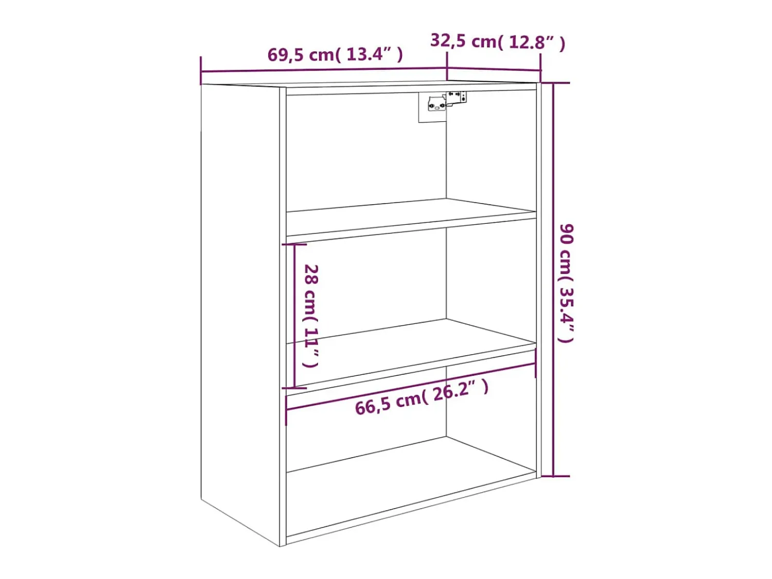 vidaxl Armário de parede suspenso 69,5x32,5x90 cm^ Prateleira