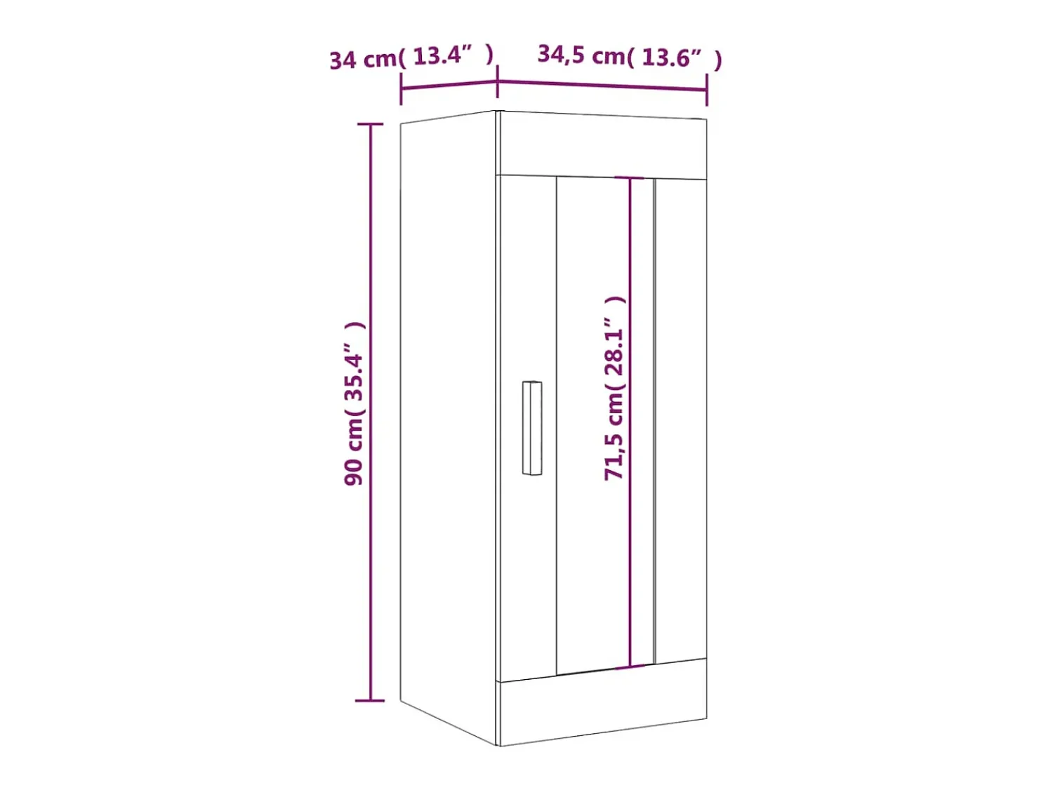 vidaxl Armário de parede suspenso 34,5x34x90 cm sonoma cinza^ Prateleira