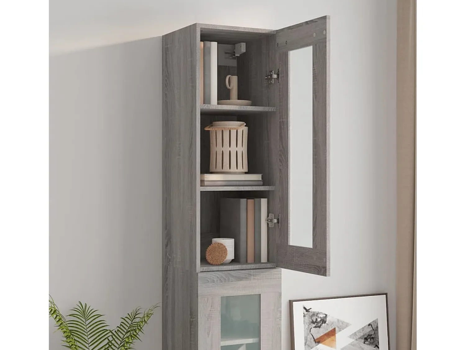 vidaxl Armário de parede suspenso 34,5x34x90 cm sonoma cinza^ Prateleira