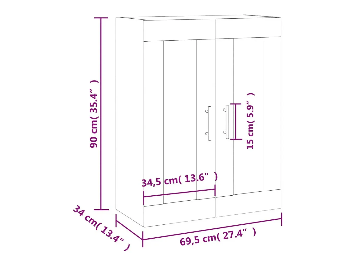 New vidaxl Armário de parede 69,5x34x90 cm sonoma Cinzento