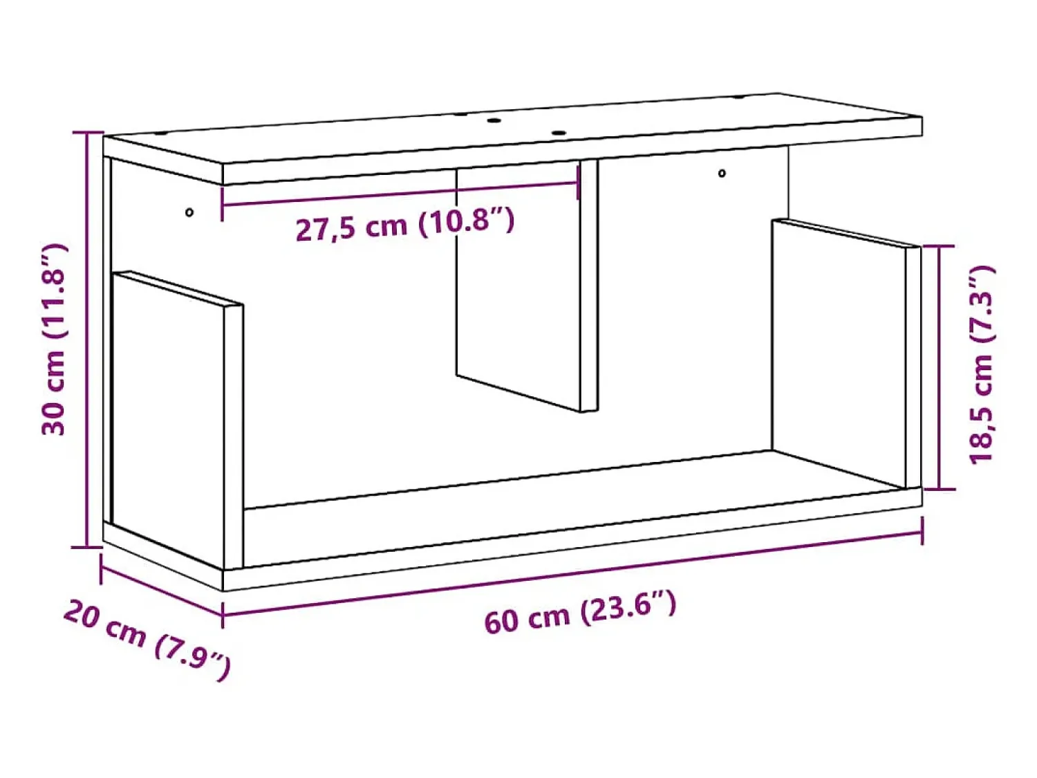 vidaxl Armário de parede 60x20x30 cm derivados de madeira^ Prateleira