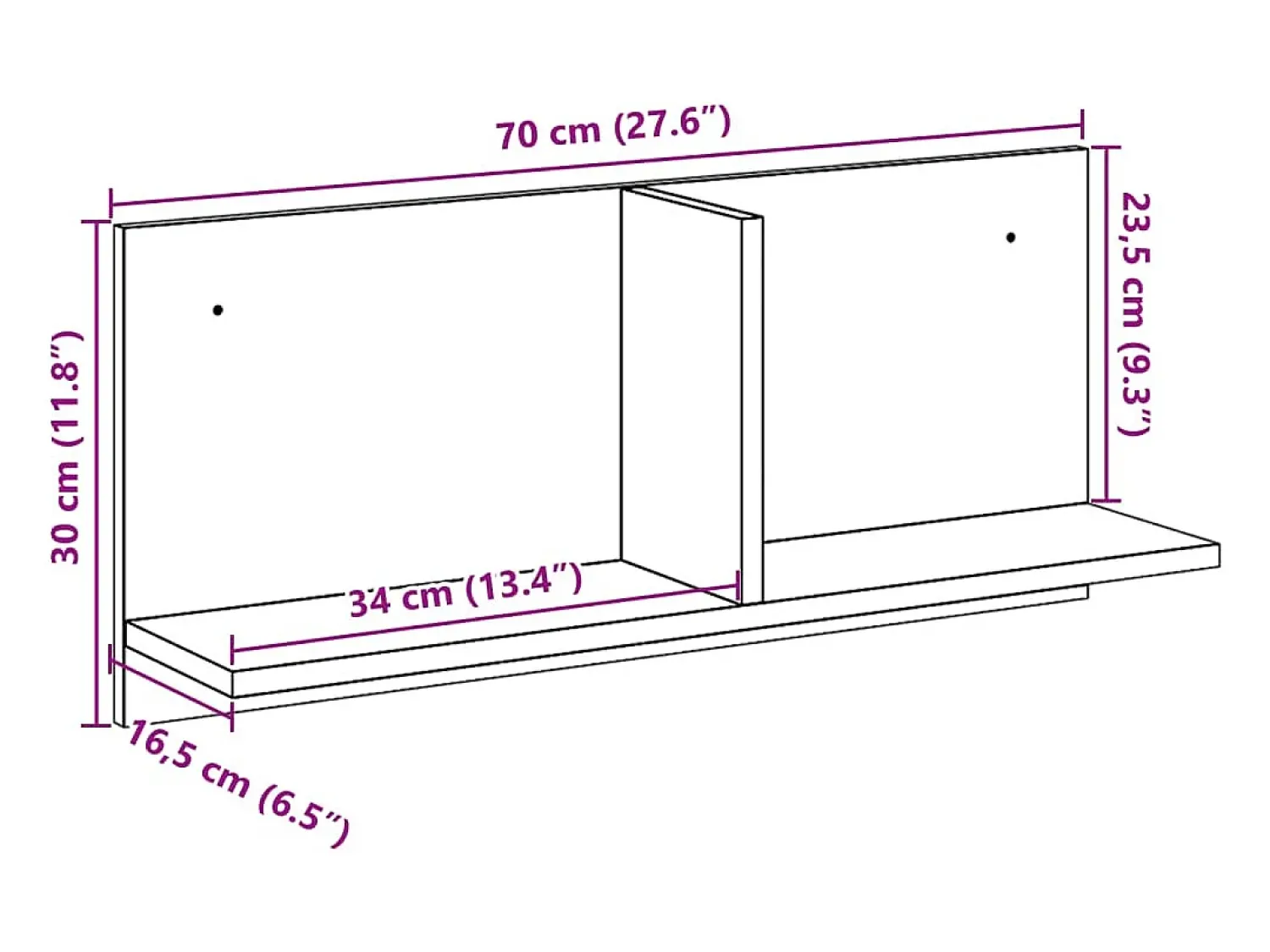vidaxl Armário de parede 70x16,5x30 cm derivados de madeira^ Prateleira