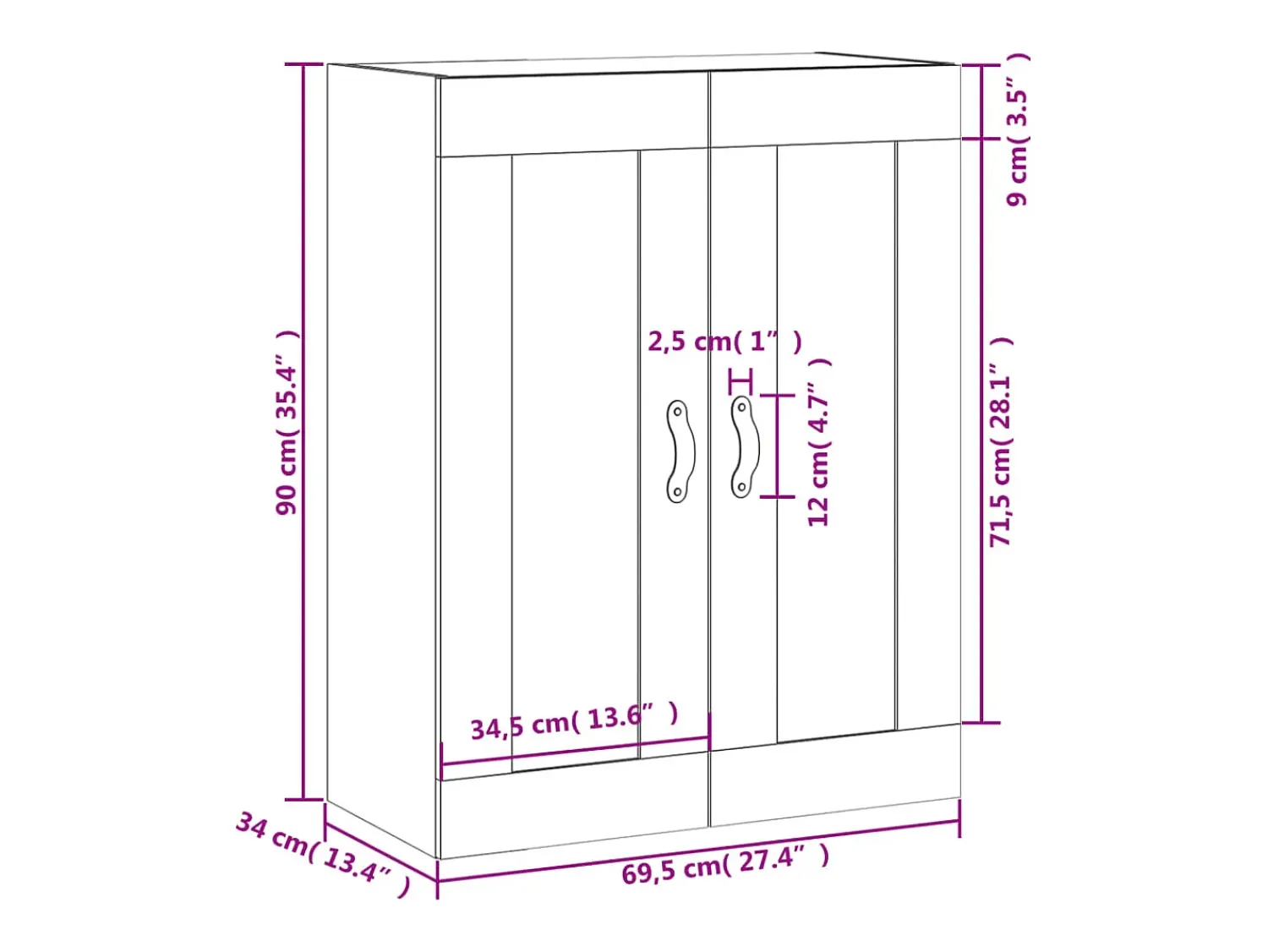vidaxl Armário de parede 69,5x34x90 cm deriv. madeira cimento^ Prateleira
