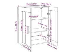 vidaxl Armário de parede 69,5x34x90 cm^ Prateleira