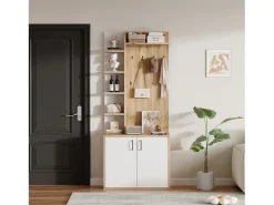Móvel De Entrada|Merax Armário de sala - 75 x 33 x 180 cm - com guarda-roupa + sapateira - aglomerado - natural Natural claro