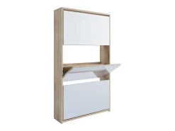 VCM Armário de sapato de madeira | Dimensões: A. 112 x L. 63 x P. 17 cm | 3 flaps with mirror - Stido XL (Honey Oak)^ Móvel De Arrumação|Sapateira