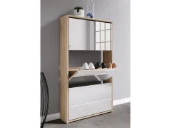 VCM Armário de sapato de madeira | Dimensões: A. 112 x L. 63 x P. 17 cm | 3 flaps with mirror - Stido XL (Honey Oak)^ Móvel De Arrumação|Sapateira