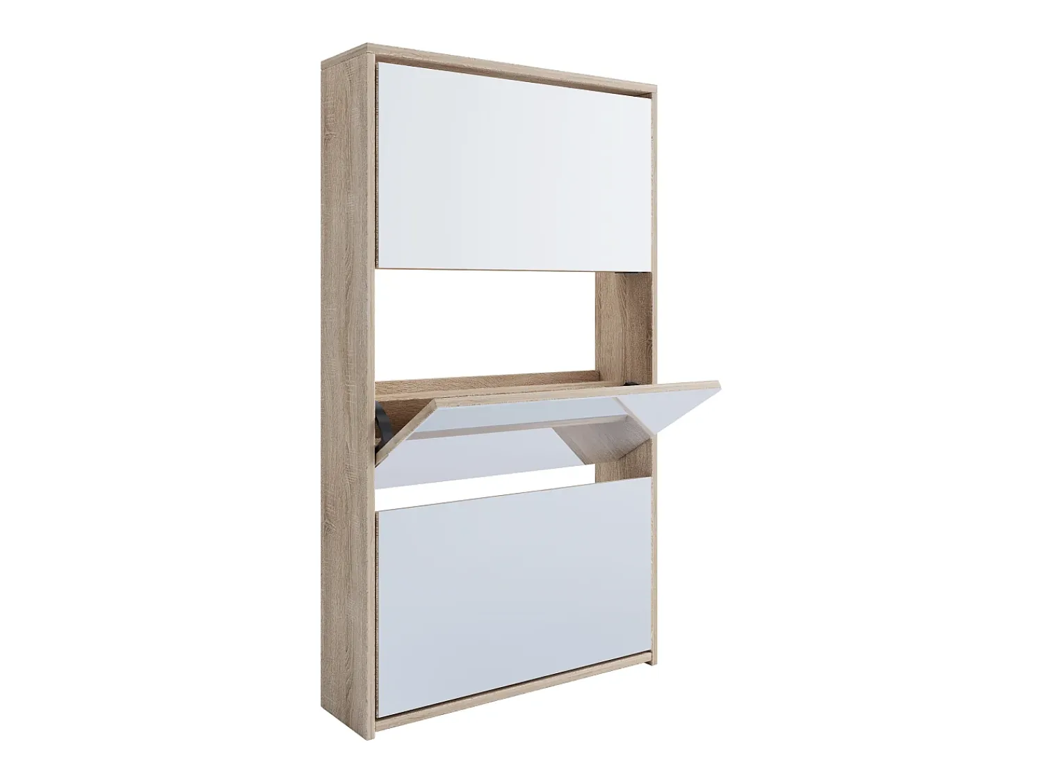 VCM Armário de sapato de madeira | Dimensões: A. 112 x L. 63 x P. 17 cm | 3 flaps with mirror - Stido XL (Honey Oak)^ Móvel De Arrumação|Sapateira