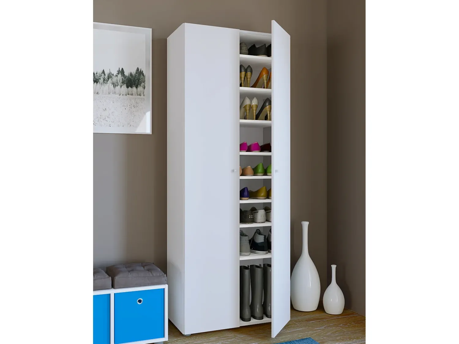 VCM Armário de sapato de madeira | Dimensões: L. 70 x A. 178 x P. 40 cm | Armário para uso integral | 9 compartimentos - Vandol (Branco)^ Móvel De Arrumação|Sapateira