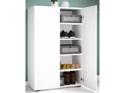 VCM Armário de sapato de madeira | Dimensões: A. 110 x L. 70 x P. 39 cm | Armário para uso integral | 5 compartimentos | 2 Portas rotativas – Lona (Branco) Multicor