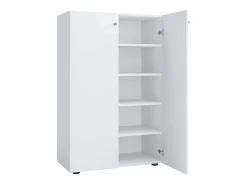 VCM Armário de sapato de madeira | Dimensões: A. 110 x L. 70 x P. 39 cm | Armário para uso integral | 5 compartimentos | 2 Portas rotativas – Lona (Branco) Multicor