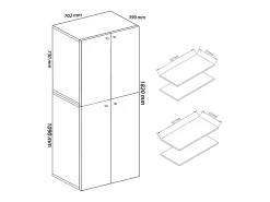 VCM Armário de sapato de madeira | Dimensões: L. 70 x A. 184 x P. 40 cm | Armário para uso integral | 9 compartimentos | 4 Portas rotativas - Lona (Cinza) Multicor