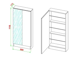 VCM Armário de sapato de madeira | Dimensões: A. 112 x L. 50 x P. 17 cm | 1 Porta giratória | Espelho prático - Espelho Fulisa L (Branco) Multicor