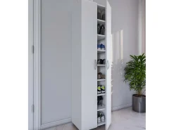 Hot VCM Armário de sapato de madeira | Dimensões: A. 173 x L. 49 x P. 30 cm | Armário para uso integral | 8 compartimentos | 2 Portas rotativas – Ulas (Branco) Multicor