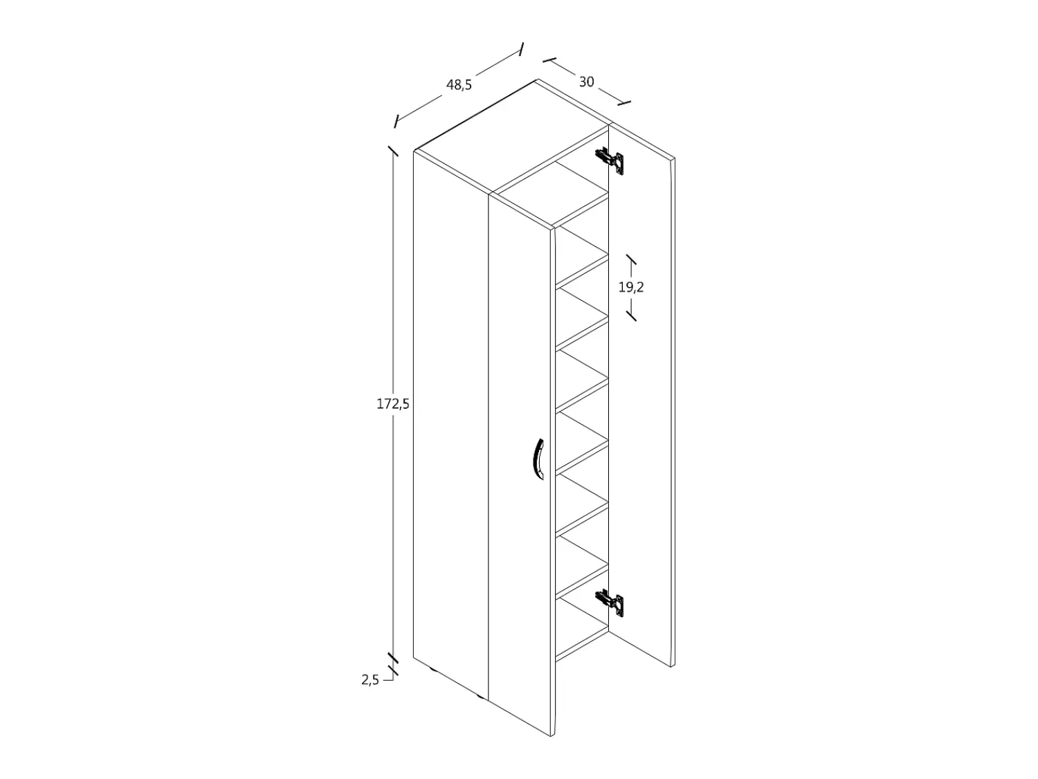 Hot VCM Armário de sapato de madeira | Dimensões: A. 173 x L. 49 x P. 30 cm | Armário para uso integral | 8 compartimentos | 2 Portas rotativas – Ulas (Branco) Multicor