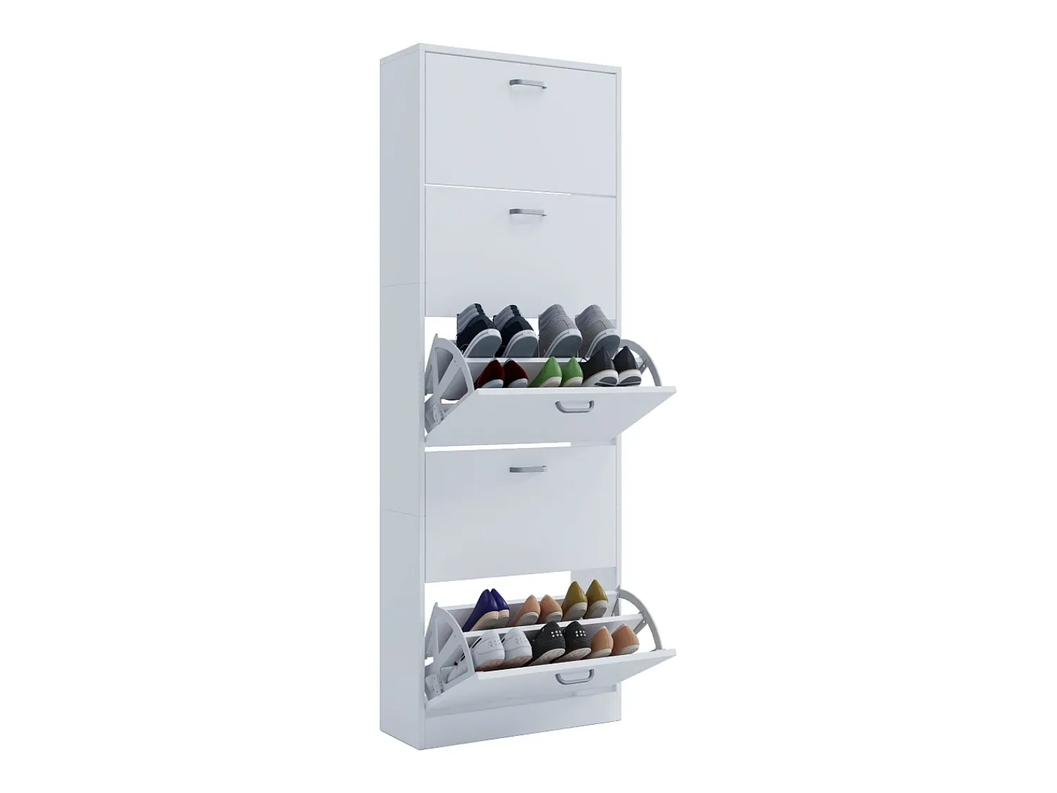 Hot VCM Armário de sapato de madeira | Dimensões: A. 170 x L. 59 x P. 22 cm | 5 flaps - Sipos XL (Branco) Multicor