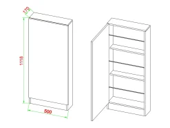 Best VCM Armário de sapato de madeira | Dimensões: A. 180 x L. 50 x P. 17 cm | 2 Portas Rotativas | Espelho Prático - Fulisa XL Espelho (Branco) Multicor