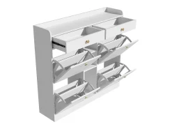 Móvel De Arrumação|Sapateira|ModernLuxe Armário de sapatos 110 x 26 x 100 cm - com 4 portas - 2 gavetas - 3 compartimentos abertos - Branco